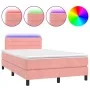 Cama box spring colchón y LED terciopelo rosa 120x200 cm de , Camas y somieres - Ref: Foro24-3134458, Precio: 366,99 €, Descu...