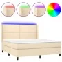 Box spring bed mattress and LED lights cream fabric 160x200 cm by , Beds and slatted bases - Ref: Foro24-3138250, Price: 571,...