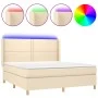 Box spring bed mattress and LED lights cream fabric 180x200 cm by , Beds and slatted bases - Ref: Foro24-3138818, Price: 630,...