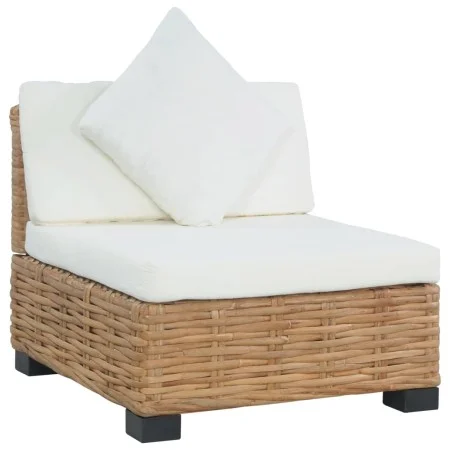 Sofá sin reposabrazos con cojines ratán natural de vidaXL, Sofás modulares de exterior - Ref: Foro24-286280, Precio: 204,45 €...