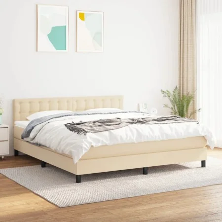 Cama box spring con colchón tela color crema 160x200 cm de , Camas y somieres - Ref: Foro24-3140390, Precio: 497,60 €, Descue...