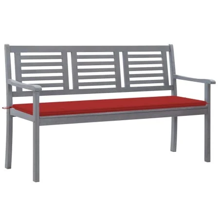 Banco de jardín 3 plazas madera eucalipto gris y cojín 150 cm de , Bancos de jardín - Ref: Foro24-3061056, Precio: 227,09 €, ...