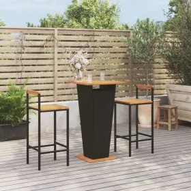 Bar table and garden stools 3 pieces acacia wood black PE rattan by , Garden sets - Ref: Foro24-3187725, Price: 232,01 €, Dis...