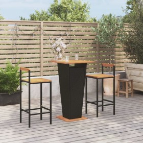 Mesa bar y taburetes jardín 3 pzas madera acacia ratán PE negro de , Conjuntos de jardín - Ref: Foro24-3187725, Precio: 235,1...