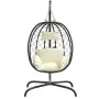 Hanging egg chair made of steel, synthetic rattan, with a white cream cushion. by , Garden rockers - Ref: Foro24-360046, Pric...
