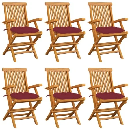 Gartenstühle 6 Stück Teakholz mit roten Kissen von , Gartenstühle - Ref: Foro24-3062565, Preis: 455,31 €, Rabatt: %