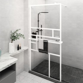 Mampara ducha con estante vidrio ESG y aluminio blanco 100x195cm