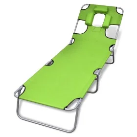 Folding steel sun lounger with apple green head cushion. by , Loungers - Ref: Foro24-41484, Price: 64,92 €, Discount: %
