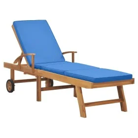Sonnenliege mit massivem blauen Teakholzkissen von vidaXL, Liegen - Ref: Foro24-48025, Preis: 172,93 €, Rabatt: %