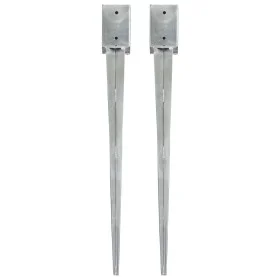 Ground spikes 2 units galvanized steel silver 9x9x90 cm by , Spikes for anchoring in the ground - Ref: Foro24-145416, Price: ...