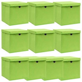 Aufbewahrungsboxen mit Deckel 10 Stück grüner Stoff 32x32x32 cm von , Aufbewahrungskörbe - Ref: Foro24-288372, Preis: 60,73 €...