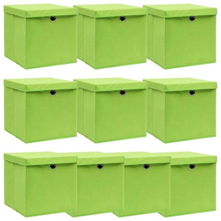 Aufbewahrungsboxen mit Deckel 10 Stück grüner Stoff 32x32x32 cm von , Aufbewahrungskörbe - Ref: Foro24-288372, Preis: 60,73 €...