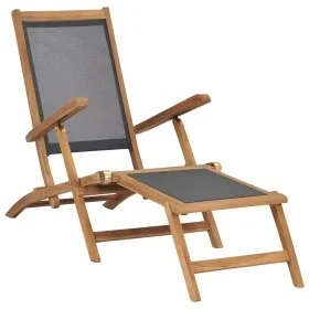 Terrassenstuhl mit Fußstütze aus massivem schwarzem Teakholz von vidaXL, Liegen - Ref: Foro24-47410, Preis: 123,17 €, Rabatt: %