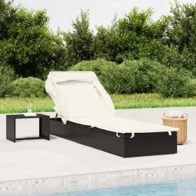Folding sun lounger with black synthetic rattan canopy 213x63x97cm by , Loungers - Ref: Foro24-319638, Price: 178,26 €, Disco...