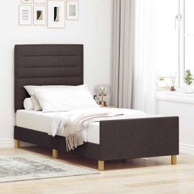 Estructura de cama con cabecera Marrón oscuro 90 x 190 cm tela Estructura de cama con cabecera Marrón oscuro 90 x 190 cm tela
