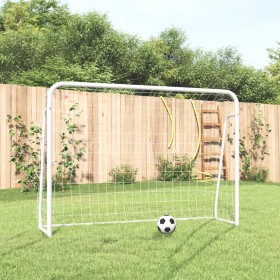 Portería fútbol con red acero y poliéster blanco 214x75x152 cm