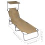Tumbona plegable con toldo de aluminio gris taupe de vidaXL, Tumbonas - Ref: Foro24-47773, Precio: 67,76 €, Descuento: %