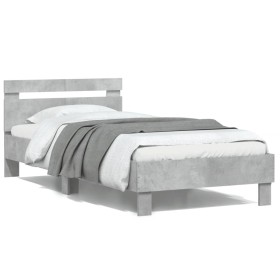 Concrete gray engineered wood bed with headboard 100x200 cm by , Beds and slatted bases - Ref: Foro24-838529, Price: 91,08 €,...