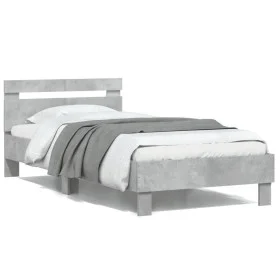Concrete gray engineered wood bed with headboard 100x200 cm by , Beds and slatted bases - Ref: Foro24-838529, Price: 89,72 €,...