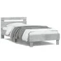 Concrete gray engineered wood bed with headboard 100x200 cm by , Beds and slatted bases - Ref: Foro24-838529, Price: 89,72 €,...