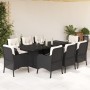 Set de comedor de jardín 9 pzas y cojines ratán sintético negro de , Conjuntos de jardín - Ref: Foro24-3211879, Precio: 970,84 €