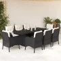 Set de comedor de jardín 9 pzas y cojines ratán sintético negro de , Conjuntos de jardín - Ref: Foro24-3211879, Precio: 951,0...