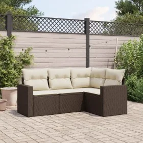 Garden sofa set 4 pieces with brown synthetic rattan cushions by , Modular outdoor sofas - Ref: Foro24-3251250, Price: 306,71...