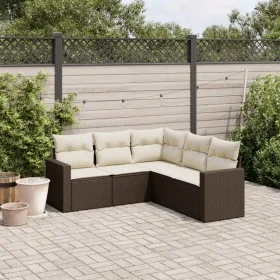 5-piece garden dining set with brown synthetic rattan cushions by , Modular outdoor sofas - Ref: Foro24-3251290, Price: 366,3...