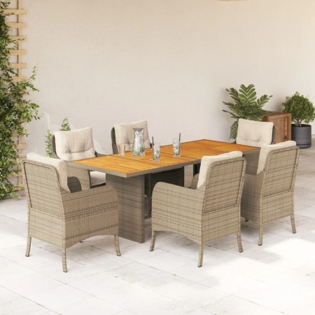 Set comedor de jardín 7 pzas con cojines ratán sintético beige de , Conjuntos de jardín - Ref: Foro24-3211900, Precio: 880,77...