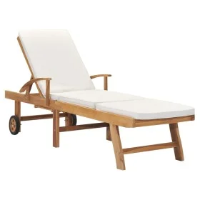 Sun lounger with solid cream teak wood cushion by vidaXL, Loungers - Ref: Foro24-48022, Price: 290,57 €, Discount: %