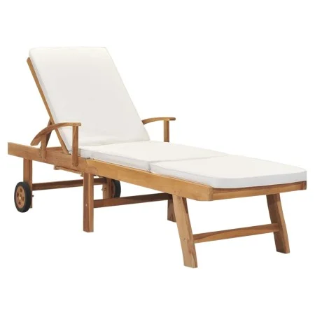 Sun lounger with solid cream teak wood cushion by vidaXL, Loungers - Ref: Foro24-48022, Price: 290,53 €, Discount: %