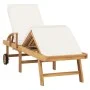 Sun lounger with solid cream teak wood cushion by vidaXL, Loungers - Ref: Foro24-48022, Price: 290,53 €, Discount: %