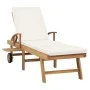 Sonnenliege mit Kissen aus massivem cremefarbenem Teakholz von vidaXL, Liegen - Ref: Foro24-48022, Preis: 280,16 €, Rabatt: %