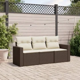 Three-piece garden sofa set and brown synthetic rattan cushions. by , Garden sets - Ref: Foro24-3218653, Price: 212,37 €, Dis...