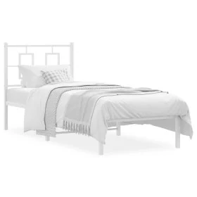 Metal bed frame with white headboard 75x190 cm by , Beds and slatted bases - Ref: Foro24-374280, Price: 62,45 €, Discount: %