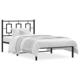 Bed frame with black metal headboard 100x190 cm by , Beds and slatted bases - Ref: Foro24-374235, Price: 76,50 €, Discount: %