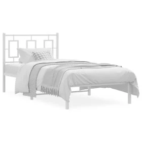 Metal bed frame with white headboard 90x190 cm by , Beds and slatted bases - Ref: Foro24-374282, Price: 68,37 €, Discount: %