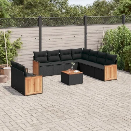 Garden sofa set 10 pieces with black synthetic rattan cushions by , Garden sets - Ref: Foro24-3260186, Price: 650,35 €, Disco...