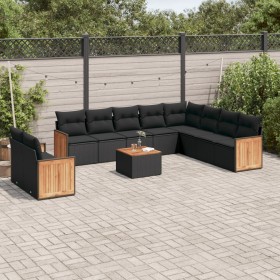 Set de sofás de jardín 11 pzas y cojines ratán sintético negro de , Conjuntos de jardín - Ref: Foro24-3260200, Precio: 678,77...