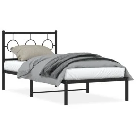 Bed frame with black metal headboard 90x190 cm by , Beds and slatted bases - Ref: Foro24-376218, Price: 65,51 €, Discount: %