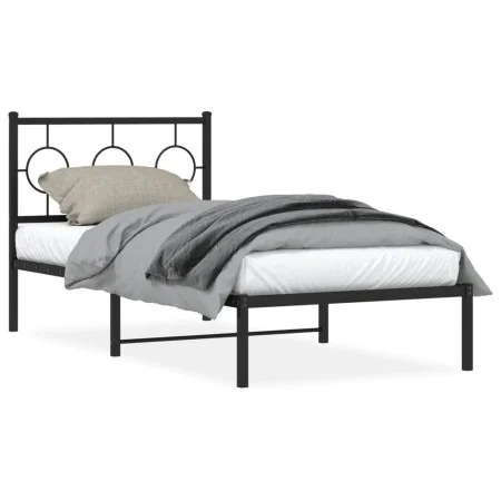 Estructura de cama con cabecero metal negro 90x190 cm de , Camas y somieres - Ref: Foro24-376218, Precio: 65,49 €, Descuento: %