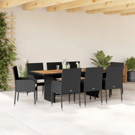 Set de comedor de jardín 9 pzas y cojines ratán sintético negro de , Conjuntos de jardín - Ref: Foro24-3213511, Precio: 659,3...