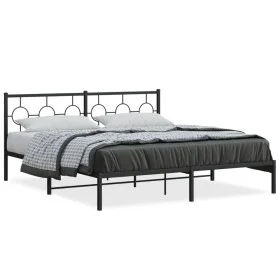 Bed frame with black metal headboard 180x200 cm by , Beds and slatted bases - Ref: Foro24-376230, Price: 102,97 €, Discount: %