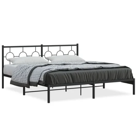 Bed frame with black metal headboard 180x200 cm by , Beds and slatted bases - Ref: Foro24-376230, Price: 104,48 €, Discount: %