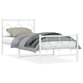 Metal bed frame with headboard and footboard white 90x190 cm by , Beds and slatted bases - Ref: Foro24-376285, Price: 71,86 €...