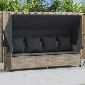 Sun lounger with canopy and light gray synthetic rattan cushions by , Loungers - Ref: Foro24-368358, Price: 264,41 €, Discoun...