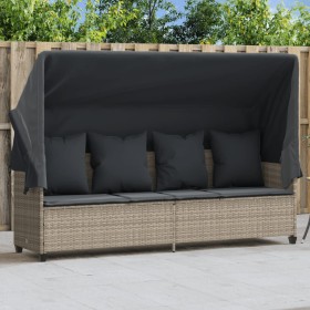 Tumbona con capota y cojines ratán sintético gris claro de , Tumbonas - Ref: Foro24-368358, Precio: 268,77 €, Descuento: %
