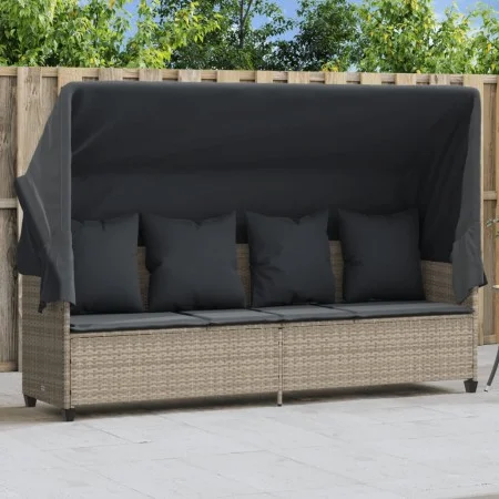 Sun lounger with canopy and light gray synthetic rattan cushions by , Loungers - Ref: Foro24-368358, Price: 264,41 €, Discoun...