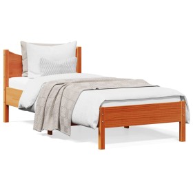 Estructura de cama madera maciza de pino marrón cera 90x190 cm