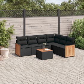 Set de comedor de jardín 7 pzas y cojines ratán sintético negro de , Conjuntos de jardín - Ref: Foro24-3260088, Precio: 438,1...